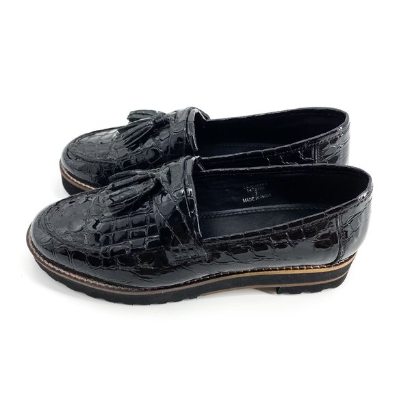 ASOS DESIGN Croc Meze Chunky Fringed Patent Leather Loafers - Picture 7 of 16